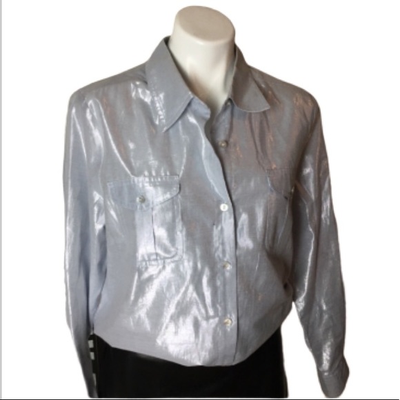 RUBY Rd. button up silver blouse size 16 - Picture 1 of 8